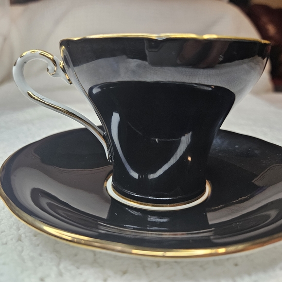 Ansley England Tea Cup and Saucer BLACK Floral Flowers Floral Design Teacup - Picture 7 of 16